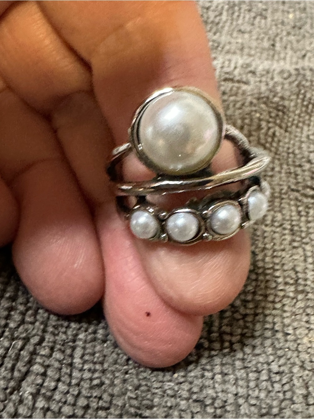 Silver Pearl Stackable Ring - White Pearls open size
